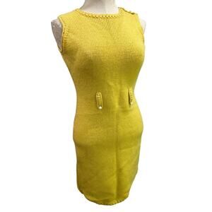Peter Picard Womens Dress Yellow Knit Sleeveless 60s Mod Vintage USA